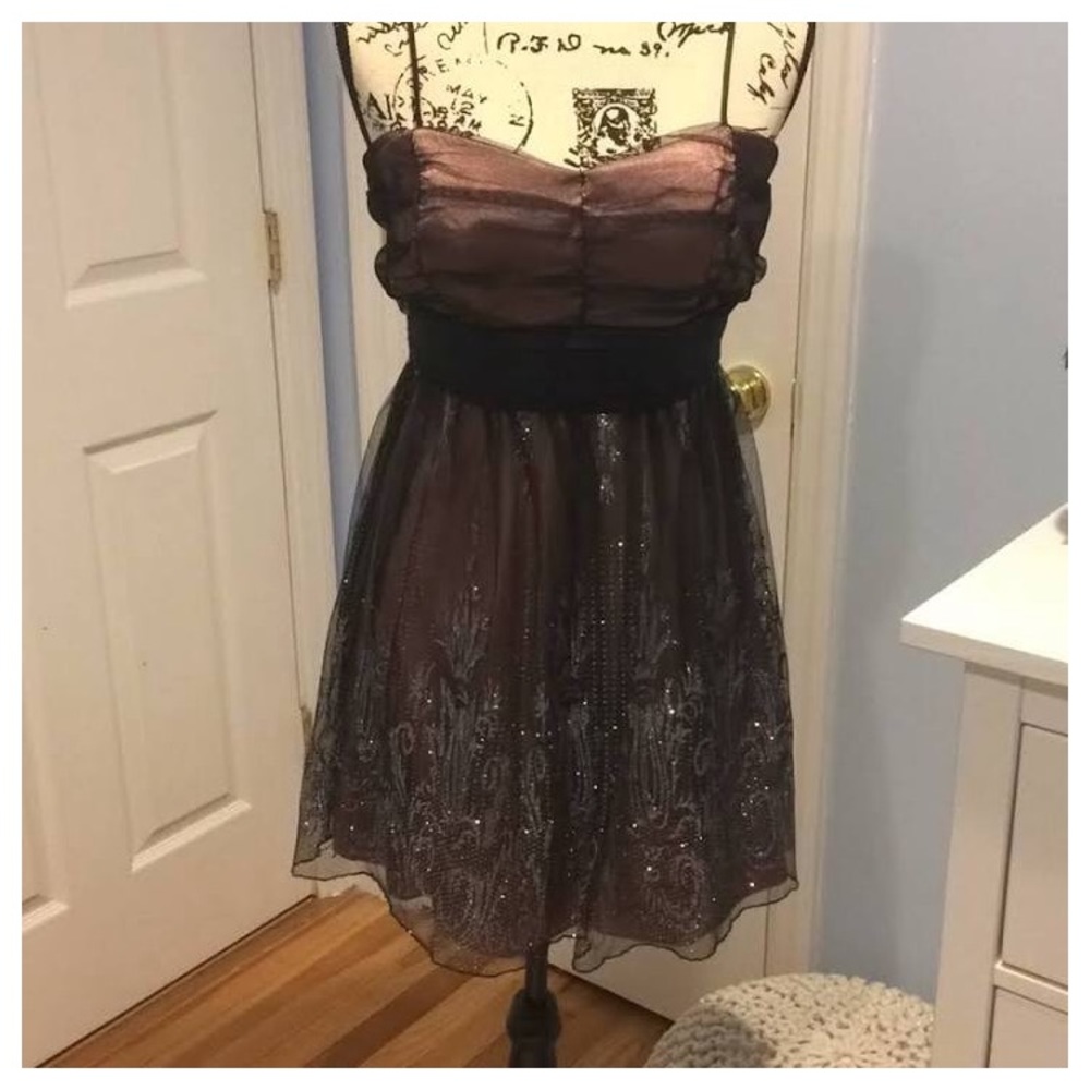 Prom dance dress | Pink/brown | Silver lace design